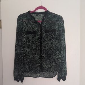Forever 21 Green and Black Leopard Blouse